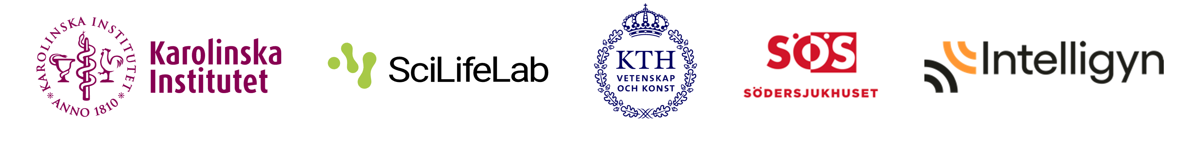 Collaborators in the OV-AID Phase I Study Logos of organizations collaborating on the OV-AID Phase I study: Karolinska Institutet, SciLifeLab, KTH Royal Institute of Technology, Stockholm South General Hospital (Södersjukhuset), and Intelligyn.