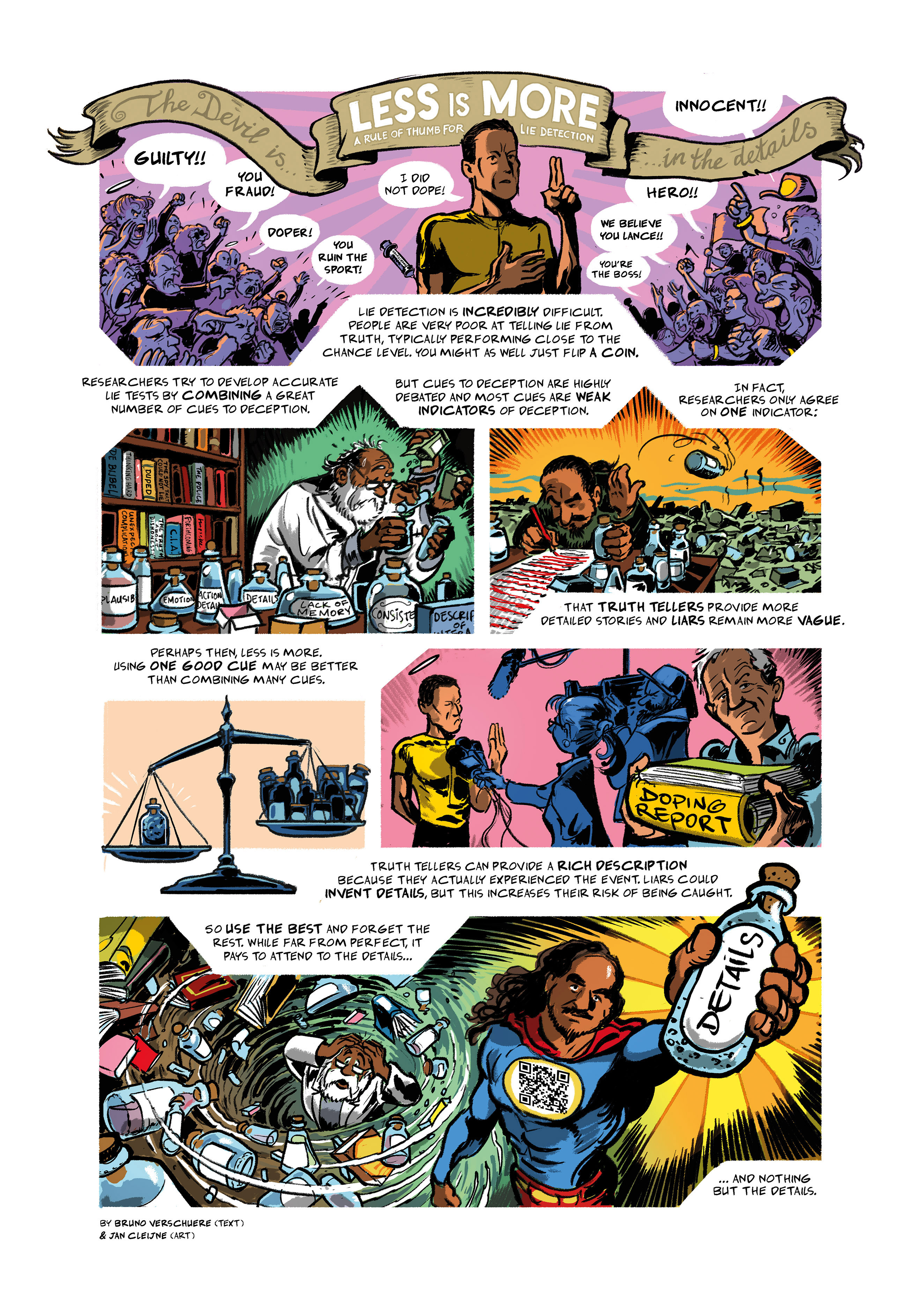 Science comic illustrating how simple rules of thumb can facilitate deception detection.