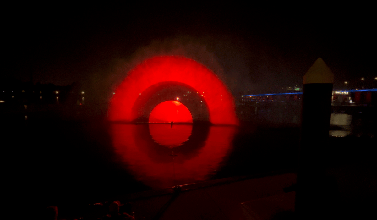 Water screen projection for an outdoor event