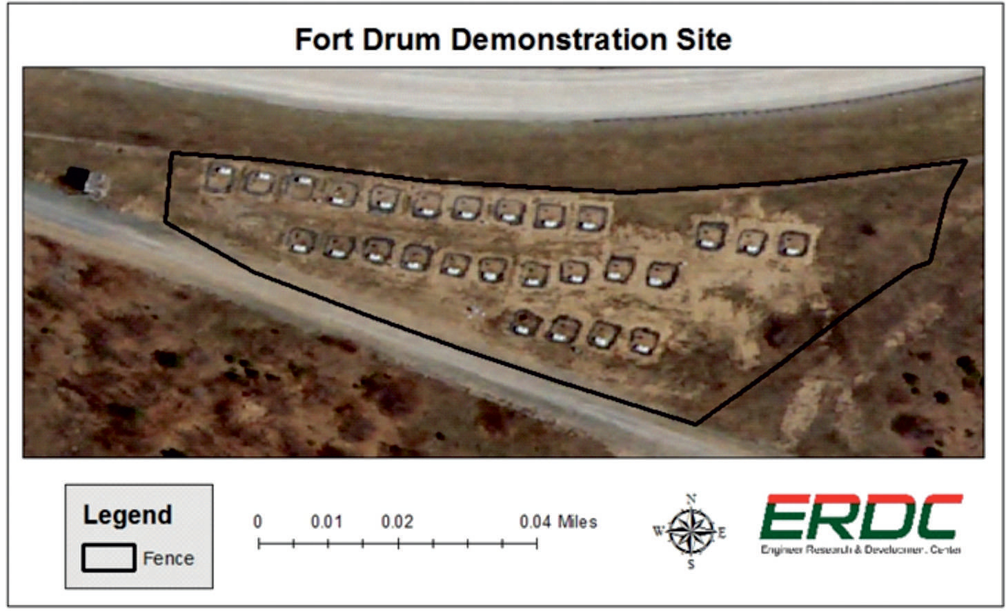 Figure 3. Aerial photograph of the plot taken September 2015 before planting and showing outlines of the individual plots