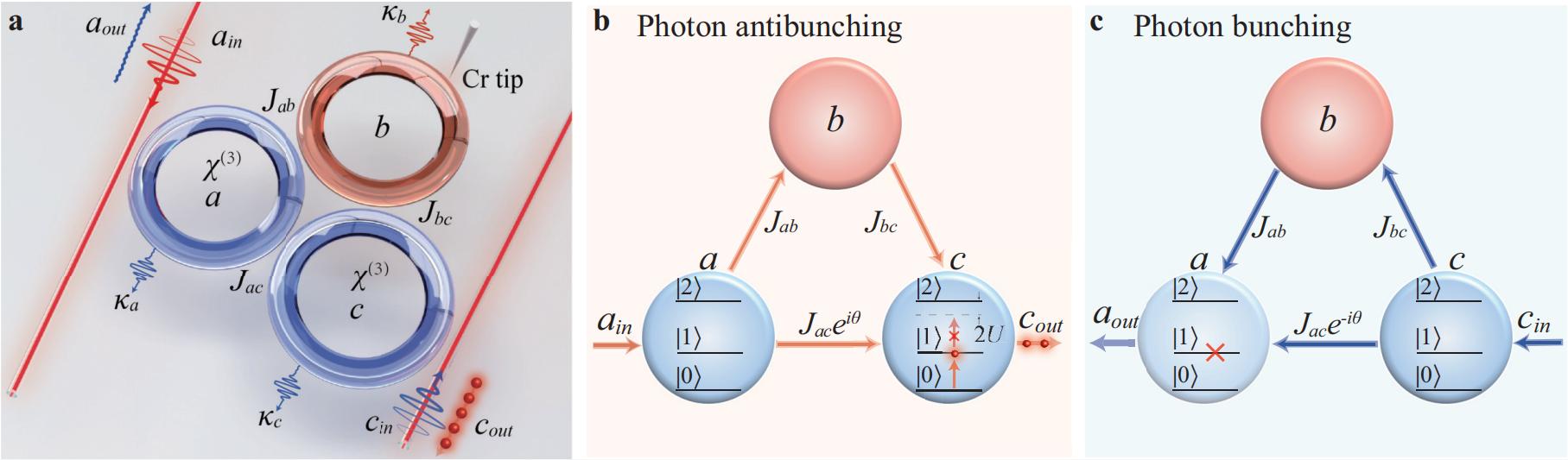 Schematic of nonreciprocal photon blockade induced by the loss of a auxiliary cavity