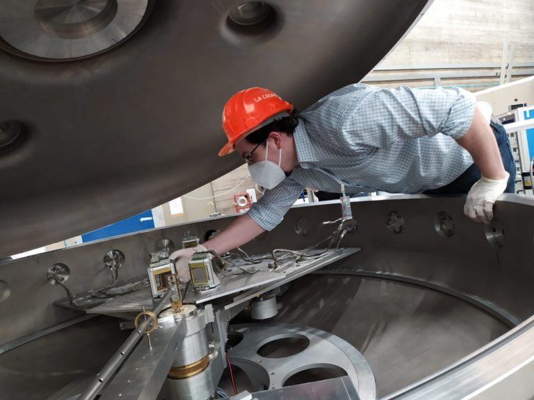 Marco La Cognata is mounting experimental set-up for a Nuclear Astrophysics experiment 