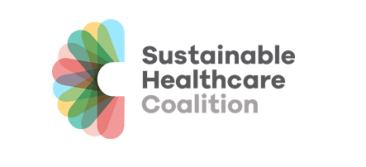 Sustainable Healthcare Coalition logo featuring the organisation's name alongside a circular green leaf-inspired emblem representing sustainability and healthcare.