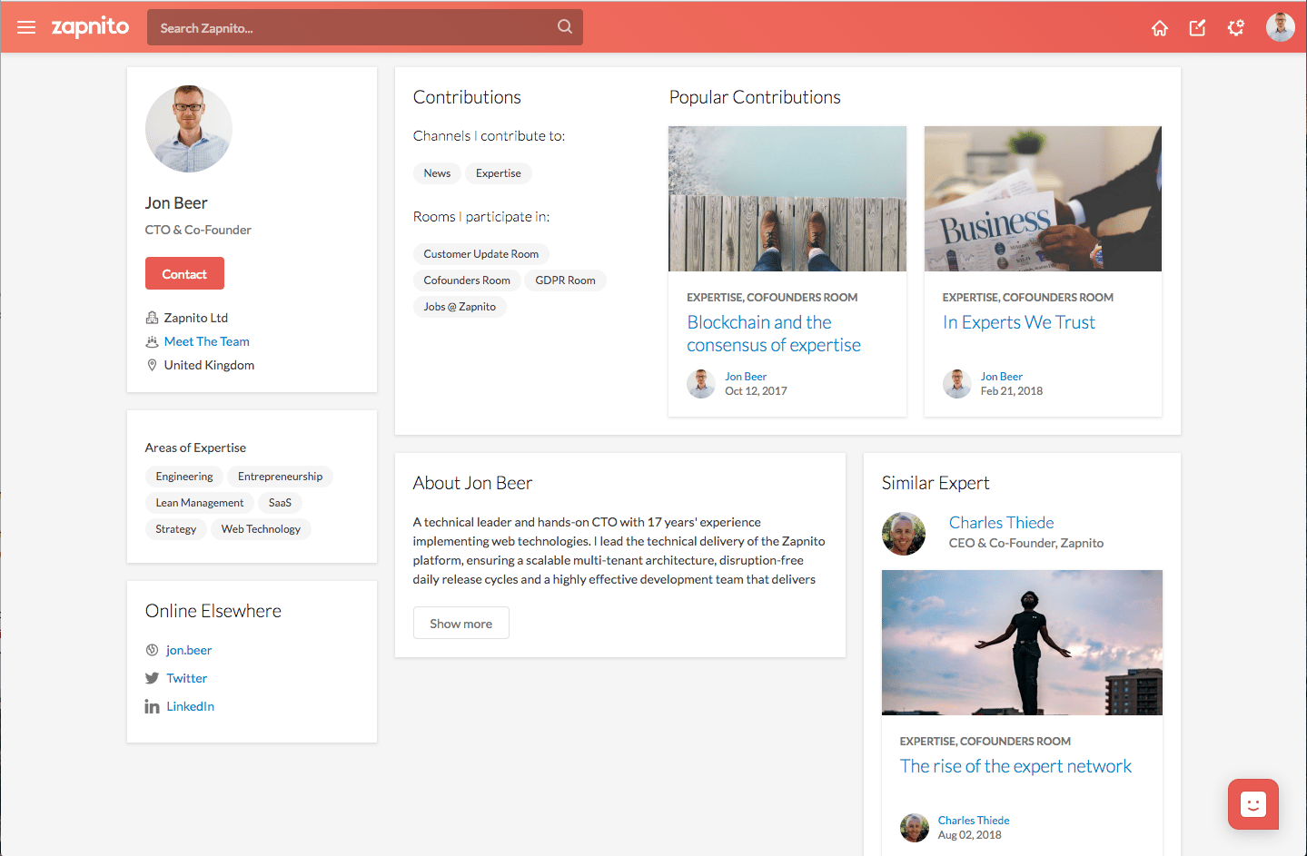 Expert profile page after alterations