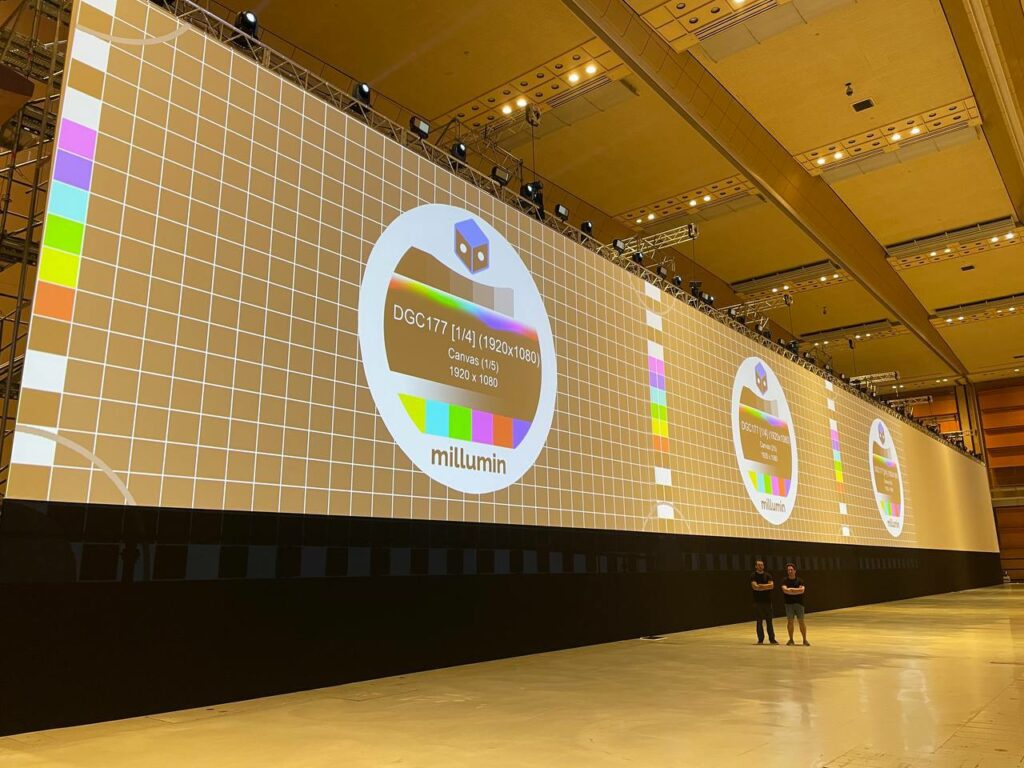 Central view of the giant projection screen before the event.