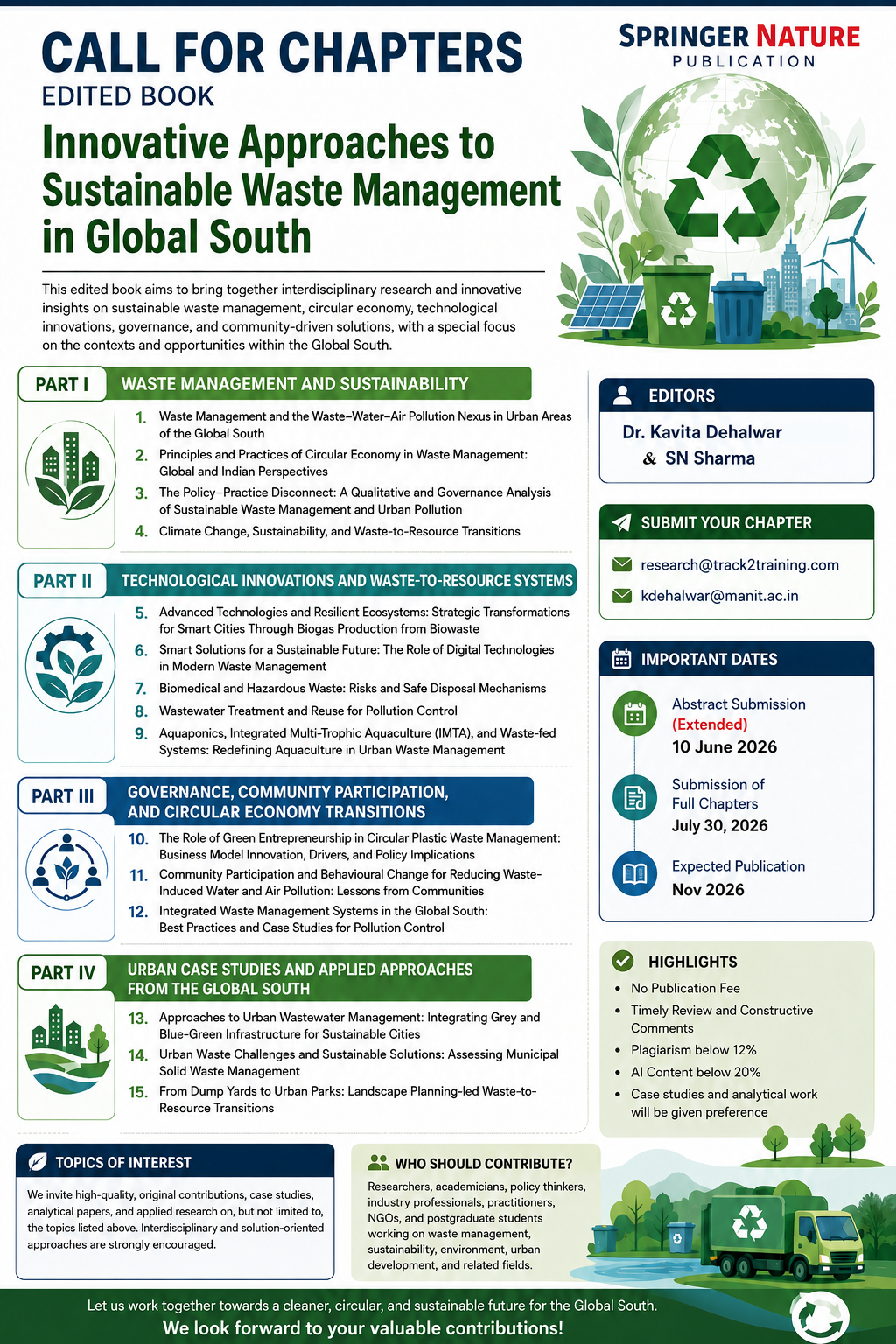 Call for Chapters – Edited Book 2026 Innovative Approaches to Sustainable Waste Management in Global South Call for Chapters – Edited Book 2026 Innovative Approaches to Sustainable Waste Management in Global South
