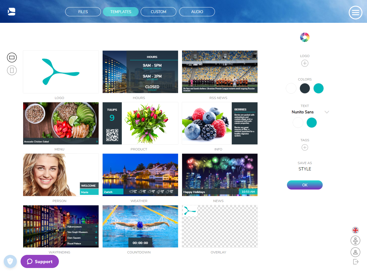 SpinetiX ARYA interface – 12 customizable templates