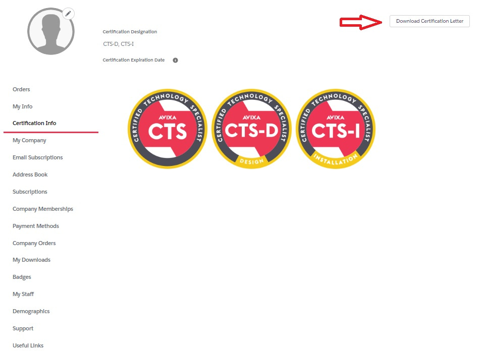 Certification Info Menu Item