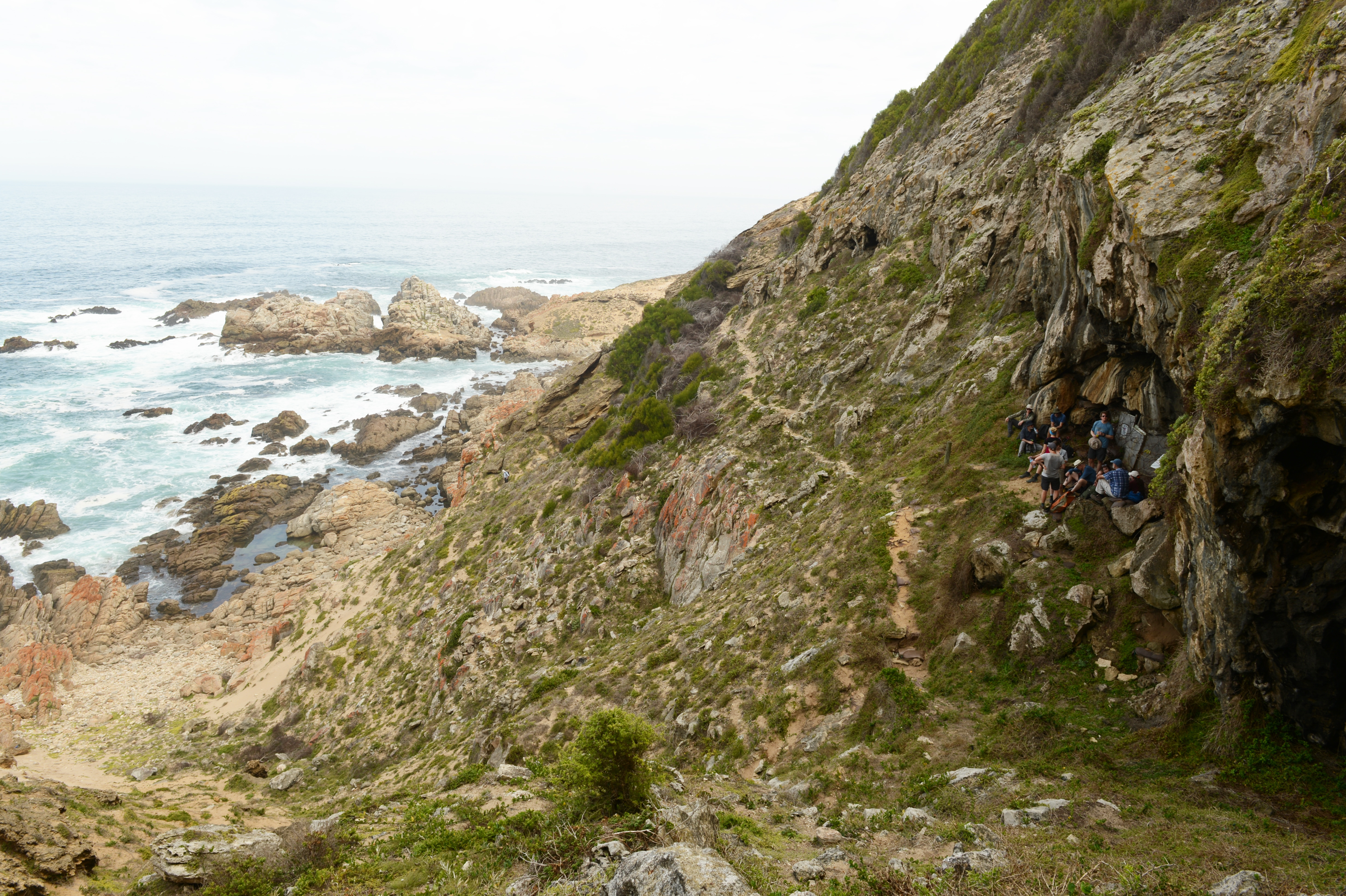 View of Blombos Cave during a visit by the SapienCE team in 2018 (Image courtesy of Ole Fredrik Unhammer) 