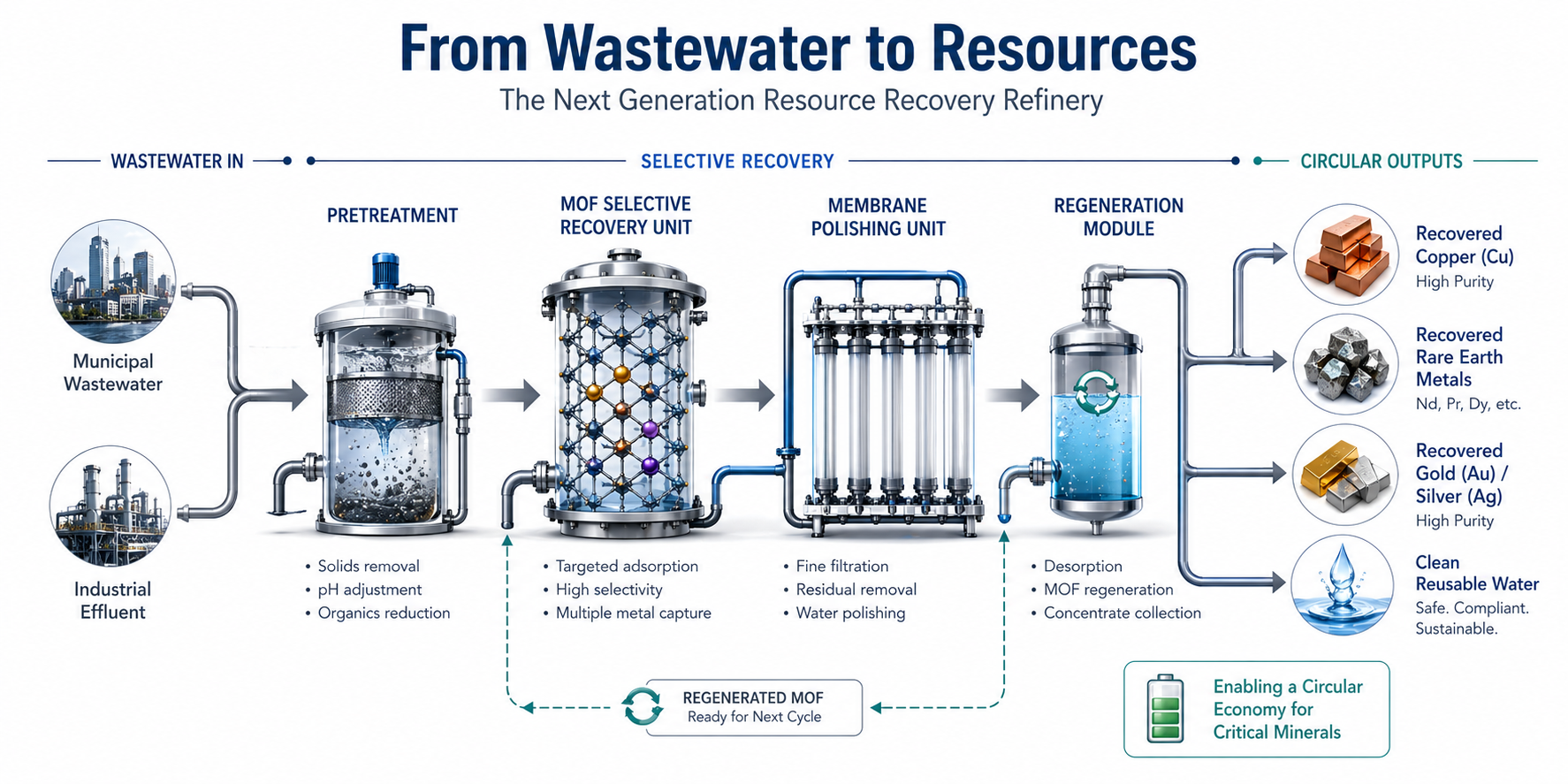 Wastewater to recovery based on MOF