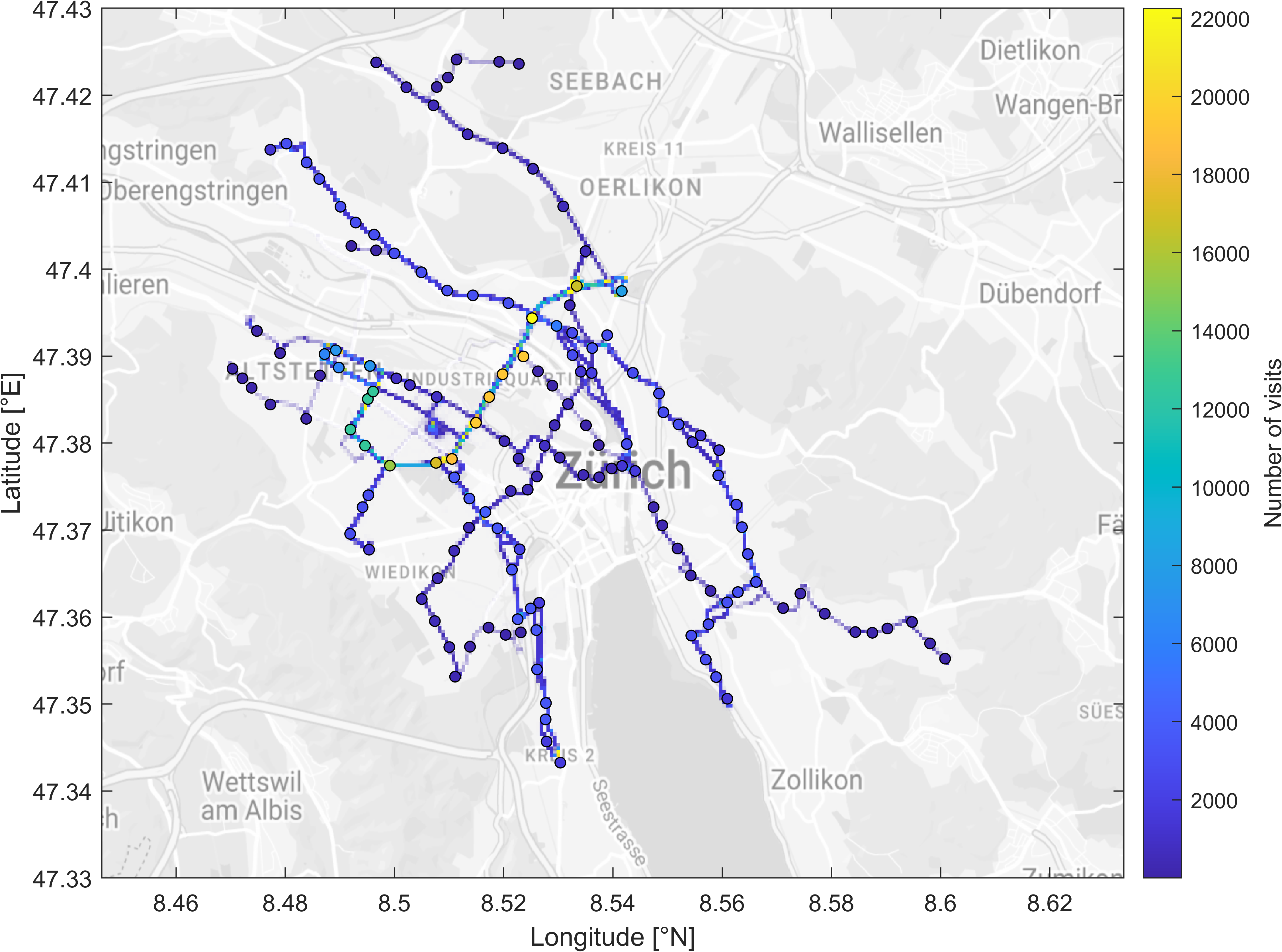 Heatmap of the trips in Zurich