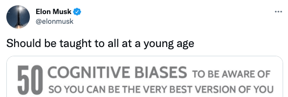 "50 Cognitive biases to be aware of"—Should be taught to all at a young age.