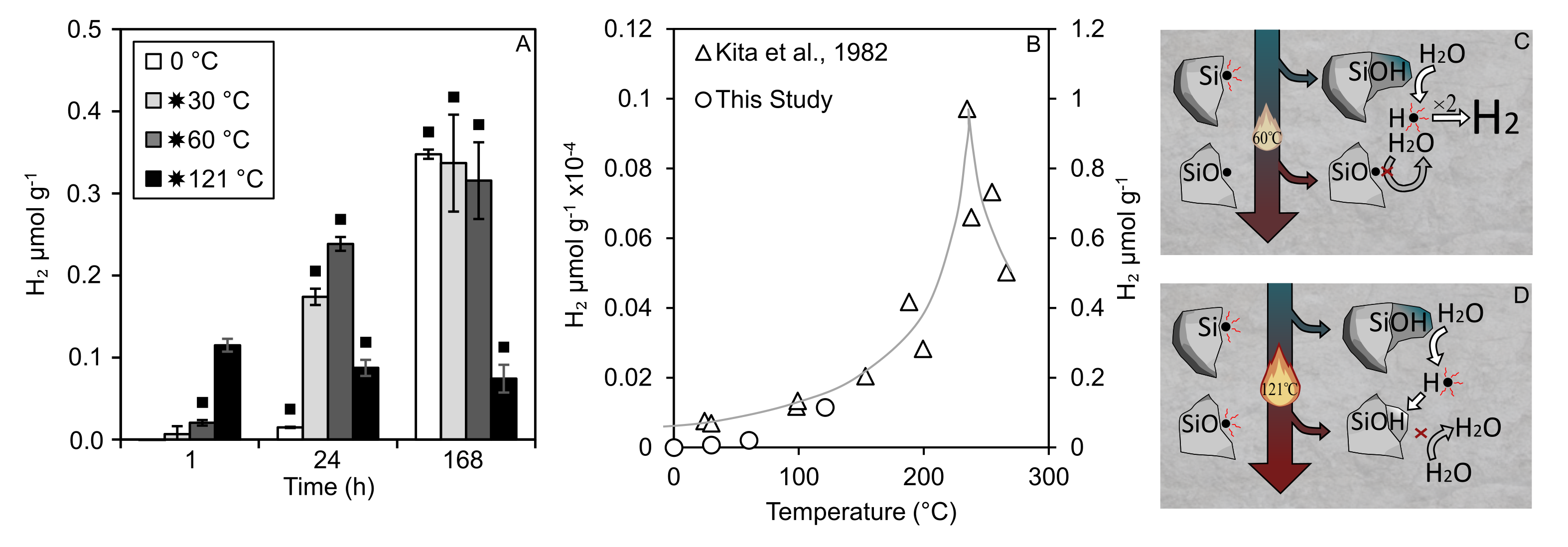 H2 production from crushed granite compared with Kita et al., 1982 hints at the activation of SiO•.