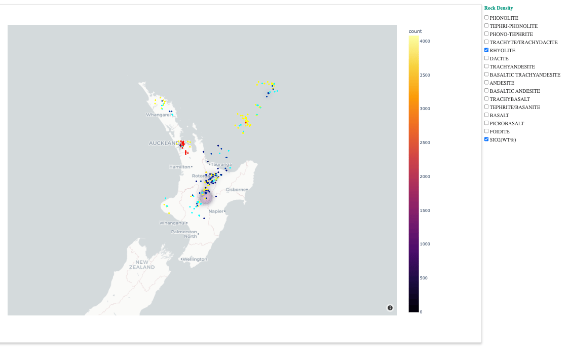 Rock density around Taupo caldera