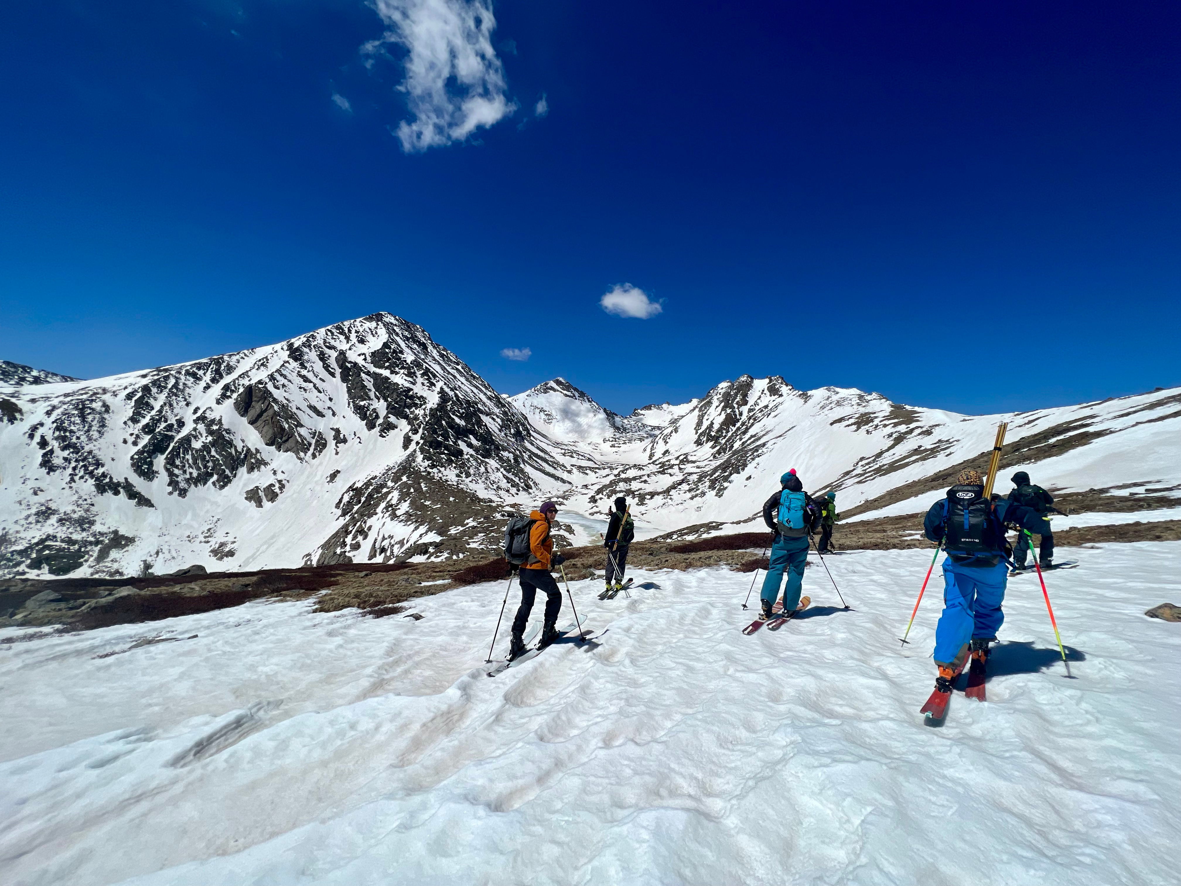A group of snow hydrologists measure various snow characteristics near the Continental Divide of Colorado. 80% of the downstream water in this area comes from snowmelt, emphasizing the importance of this mountainous area to act as a water tower.
