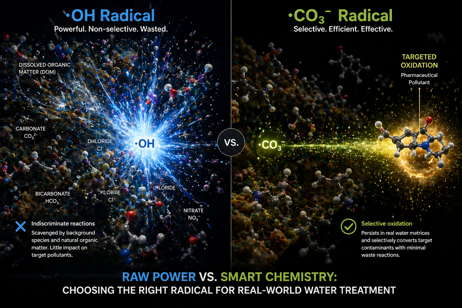 Carbonate radicals versus hydroxyl radicals