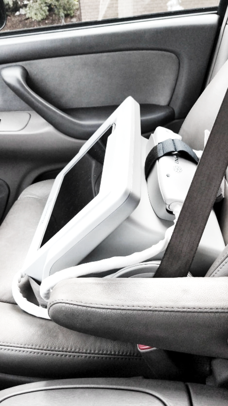 A cross-modal system in the passenger seat of a sedan 