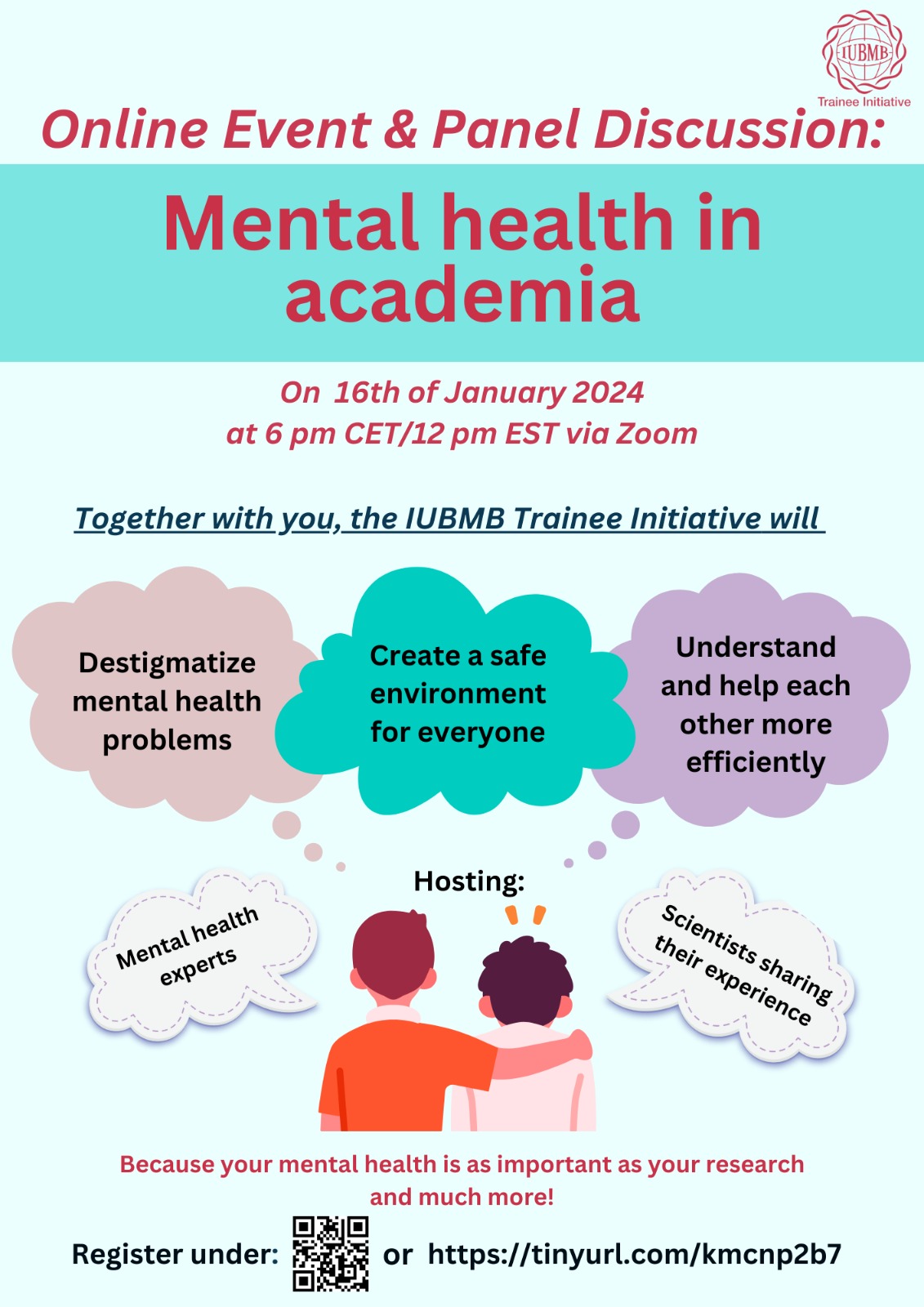 Poster for the Addressing Mental Health in Academia webinar