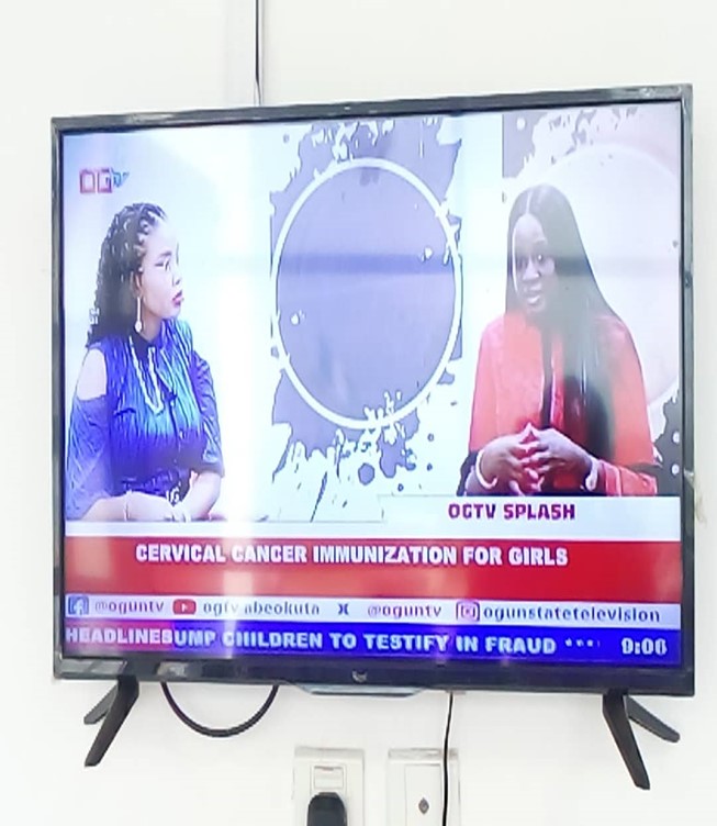 The Honorable Commissioner of Health on a live TV Programme to sensitise the populace on HPV Vaccination
