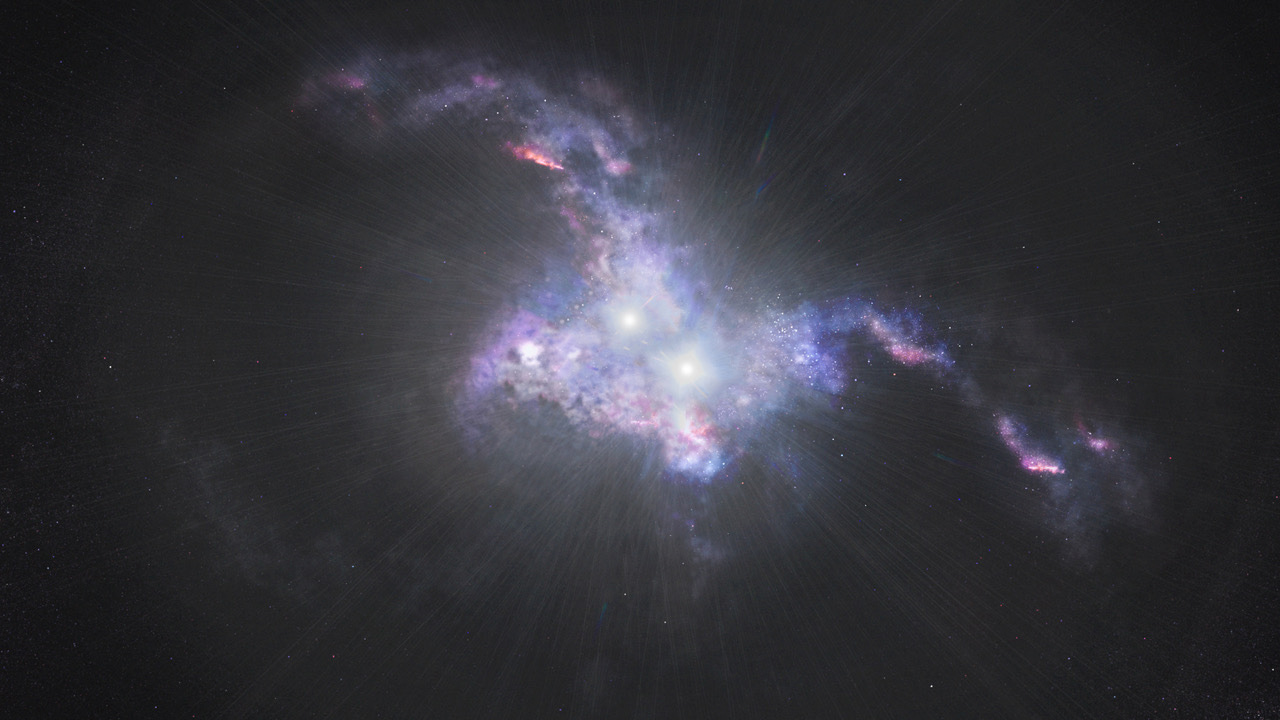 Artist's conception of quasars in merging galaxies
