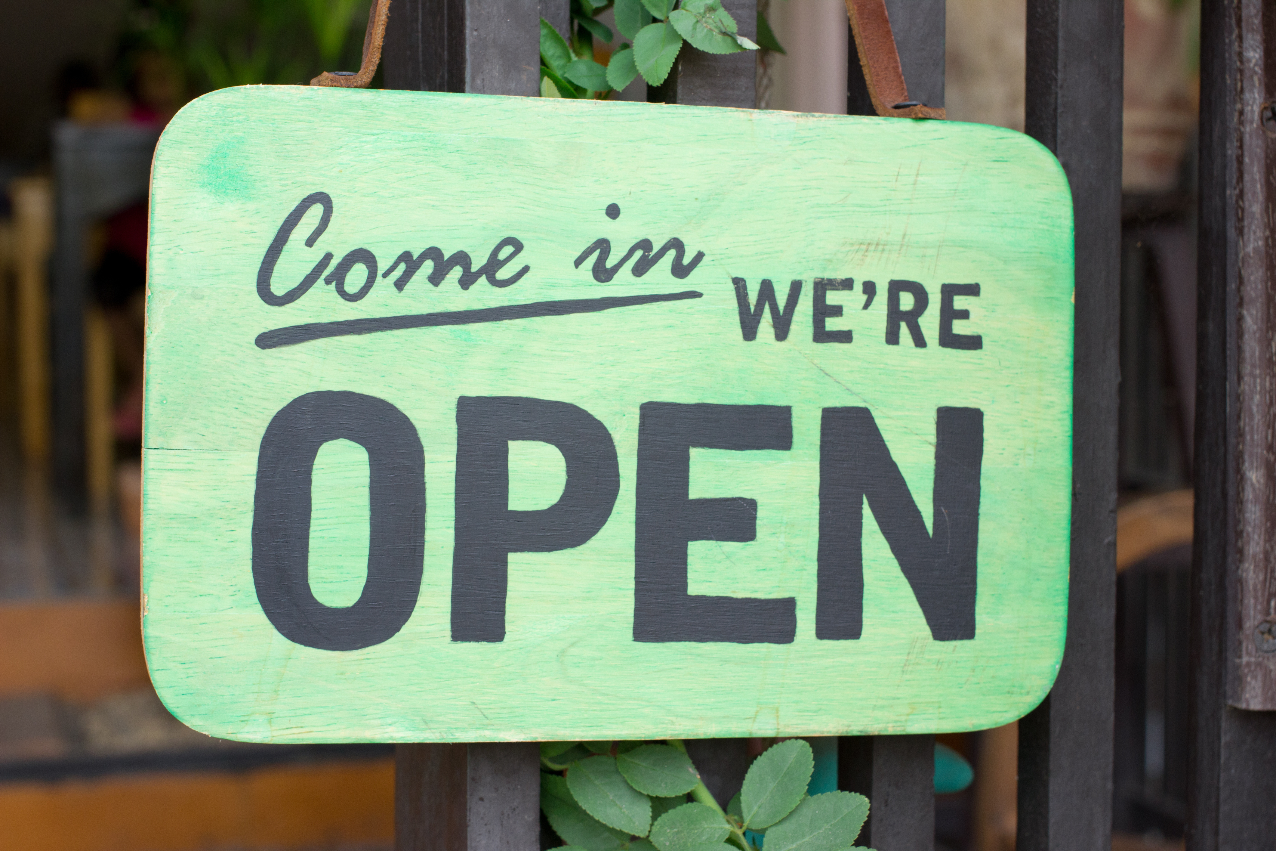 an open sign on a door