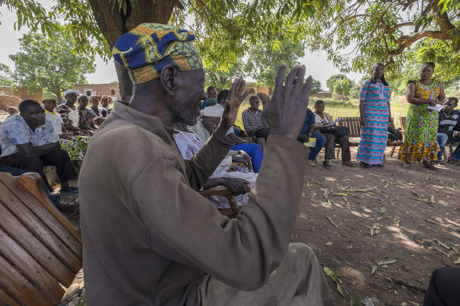 A man addressing a crowd in Burkina Faso