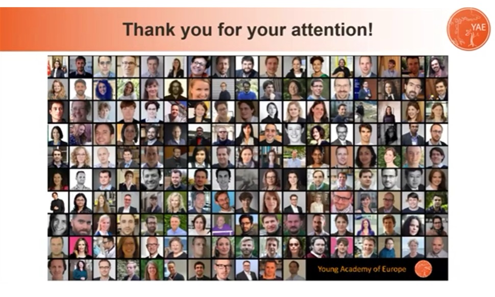 Members of the Young Academy of Europe Screengrab from a YAE presentation showing a collage of photos of YAE members
