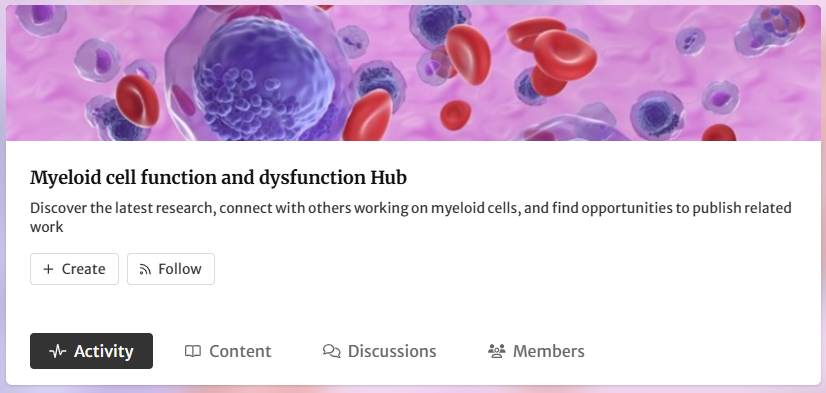 The Hub header image showing action buttons for 'Activity, Content, Discussions and Members'