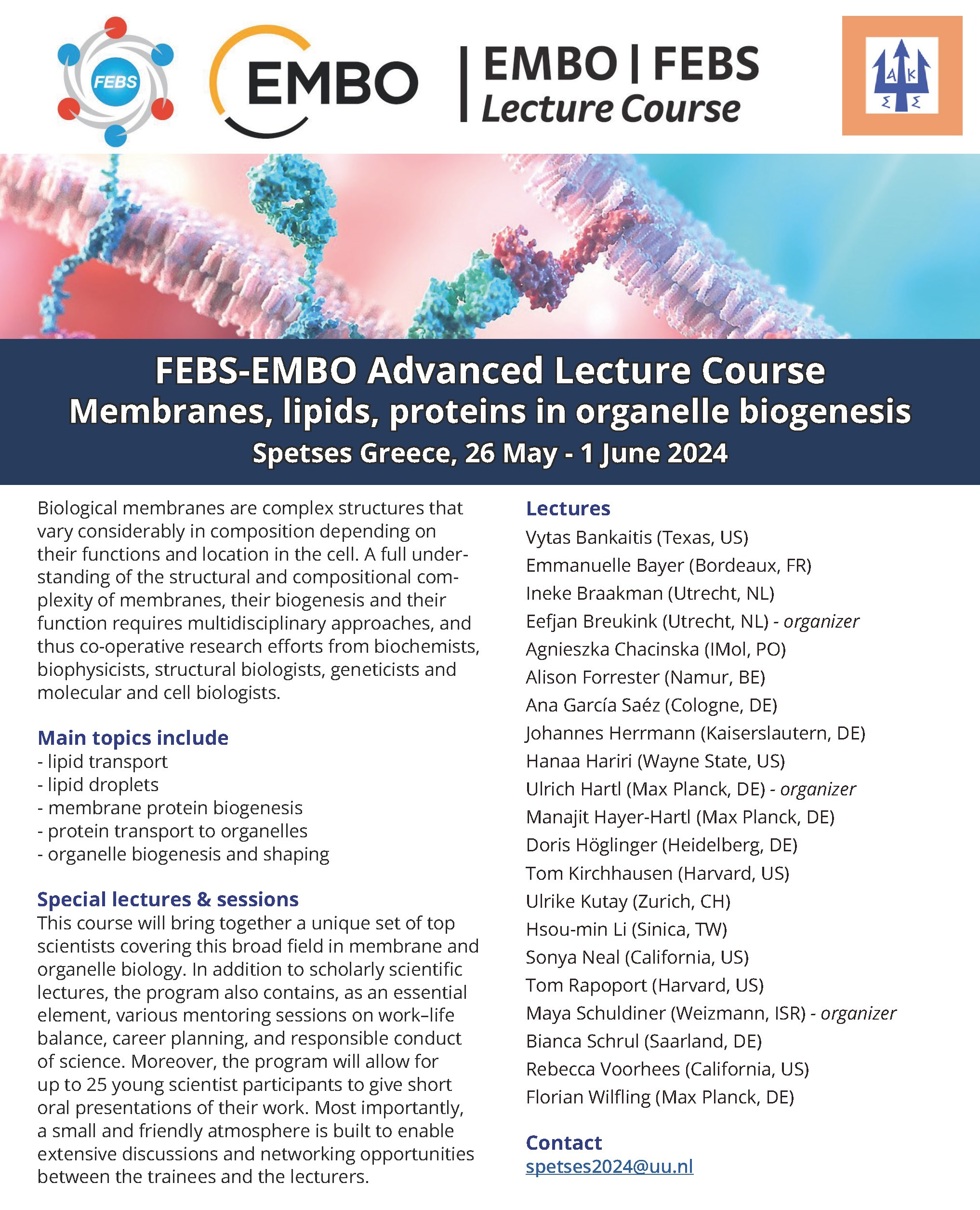 Event poster with top image, logos and summary of the event scope and speakers.