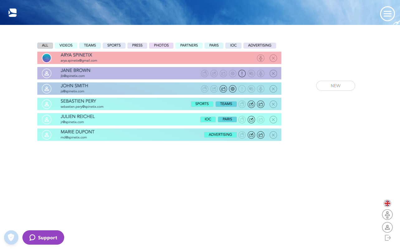 SpinetiX ARYA interface – multi-user management showing multiple levels of access for each user 