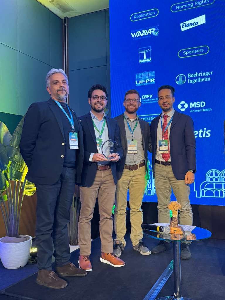 From left to right: Professor Domenico Otranto (OBMP Chair), Lucas Sousa-Paula, William Shadbolt (Springer Nature), Filipe Dantas-Torres (Parasites & Vectors)