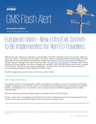 KPMG Global Mobility Services Flash Alert - 2021 - EU - New Entry and Exit System to Be Implemented for Non-EU Travellers