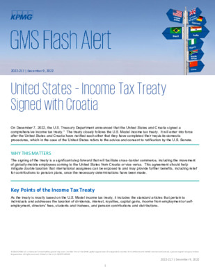 KPMG GMS Flash Alert - US signs Income Tax Treaty with Croatia