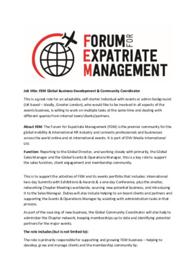 FEM is hiring a Global Business Development & Community Coordinator for 2025!