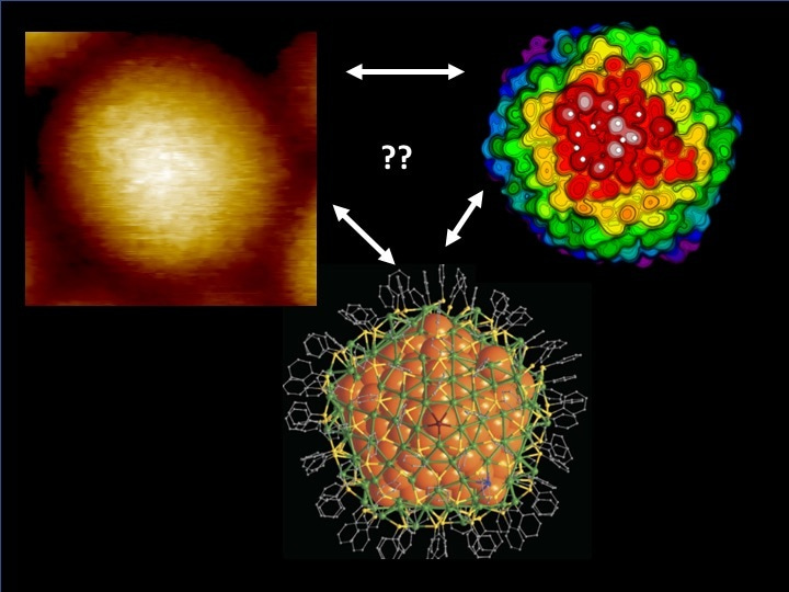 Looking inside the molecules at a molecule-covered nanoparticle surface