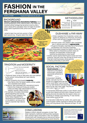 Kayla Kim: Fashion in the Ferghana Valley: How Tajik national identity in a multinational region manifests in individual dress