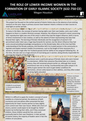 Megan Houston - THE ROLE OF LOWER INCOME WOMEN IN THE FORMATION OF EARLY ISLAMIC SOCIETY (632-750 CE)