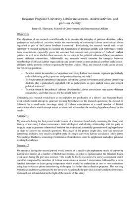 Original Laidlaw Proposal - University Labour movements, student activism, and partisan identity
