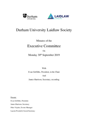 Durham University Laidlaw Society: Exec Minutes 19.09.30