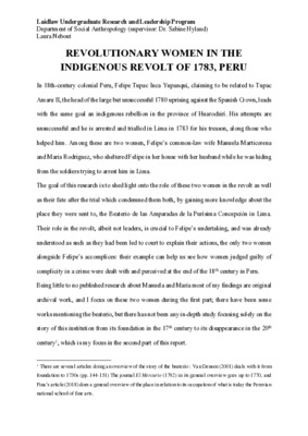 Revolutionary women in the indigenous revolt of 1783, Peru