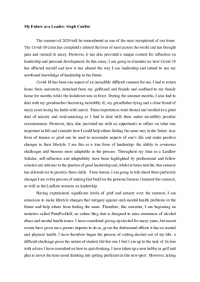 Laidlaw Leadership Essay 2020