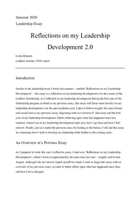 Reflections on my Leadership Development - Summer 2020