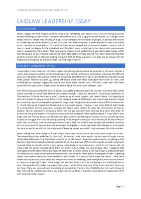 Laidlaw Leadership Essay