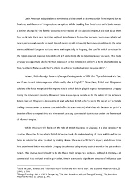 British Informal Empire & Uruguayan State Development 