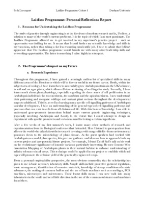 Laidlaw Programme: Personal Reflections Report