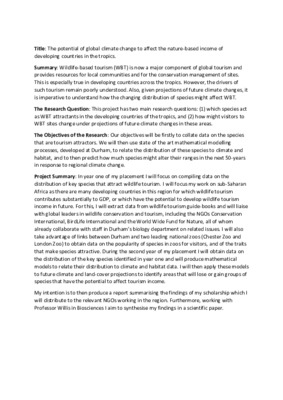 Research Proposal - The potential of global climate change to affect the nature-based income of developing countries in the tropics