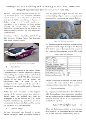 Investigation into modelling and improving an axial flux permanent magnet synchronous motor for a solar race car