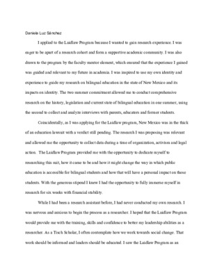 Daniela Sanchez - Tufts Laidlaw Scholar