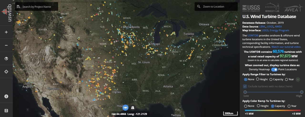 Mapping every wind turbine (>63,000) in the United States