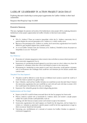 Laidlaw Leadership in Action Project Essay